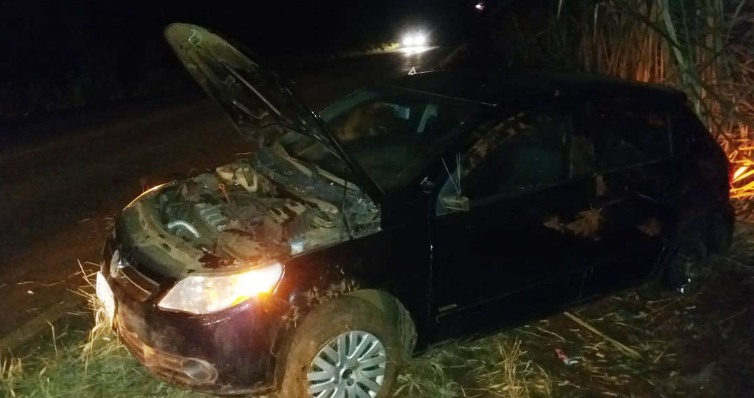 Casal sai ileso após cachorro entrar na frente de veículo e carro capotar