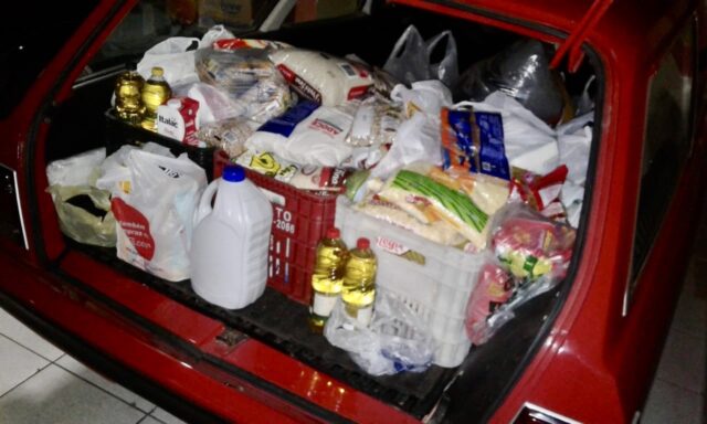 Uma foto dos produtos arrecadados pelo Clube em prol do Lar Betel