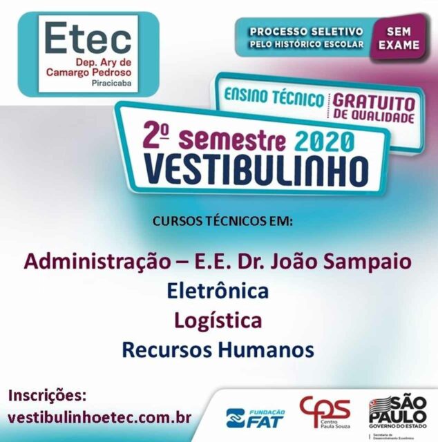 foto de um panfleto com a data para as inscrições online do vestibulinho etec