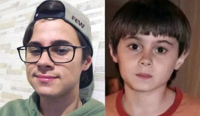 Uma foto de Rafael Miguel já adulto e uma foto dele ainda criança Uma foto de Rafael Miguel já adulto e uma foto dele ainda criança