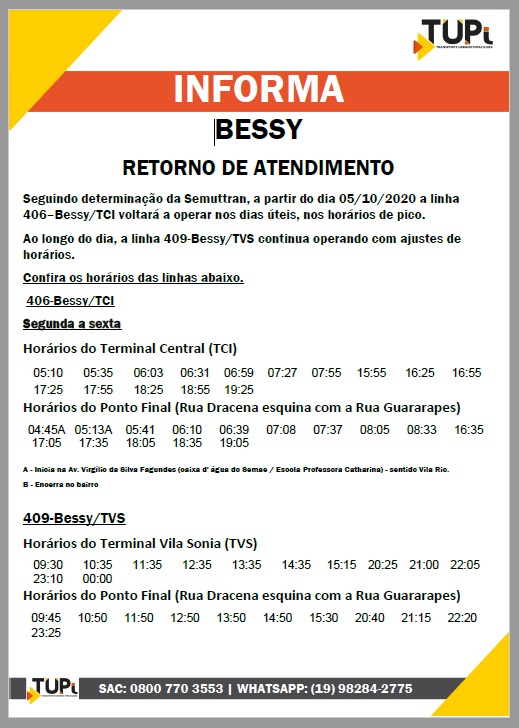 TUPi anuncia acréscimos de horários em mais linha de Piracicaba e retorno da Bessy; confira TUPi anuncia acréscimos de horários em mais linha de Piracicaba e retorno da Bessy; confira