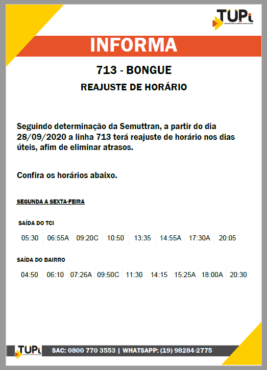 Em Piracicaba, TUPi faz reajustes de horários em mais linha do município; confira Em Piracicaba, TUPi faz reajustes de horários em mais linha do município; confira