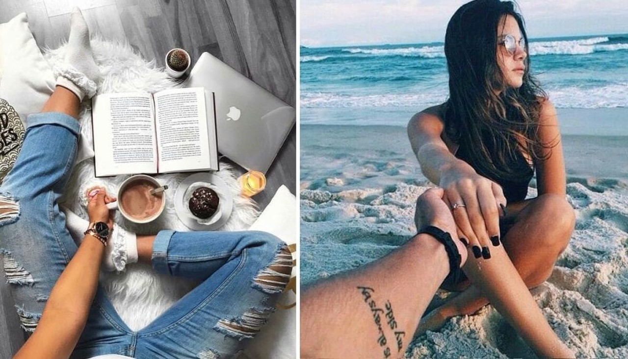uma foto de praia, café e livro
