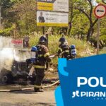Carro é consumido por fogo em importante avenida de Piracicaba (SP)
