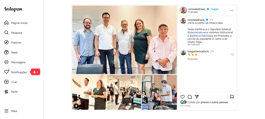 Em meio a rumores de chapa para concorrer a Prefeitura, Coronel Adriana publica foto com Madureira