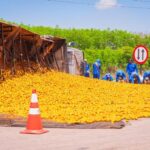 Caminhão com 32 toneladas de laranja tomba em rodovia de Piracicaba