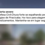 Defesa Civil emite alerta de chuvas na região de Piracicaba; próxima semana deverá ser chuvosa