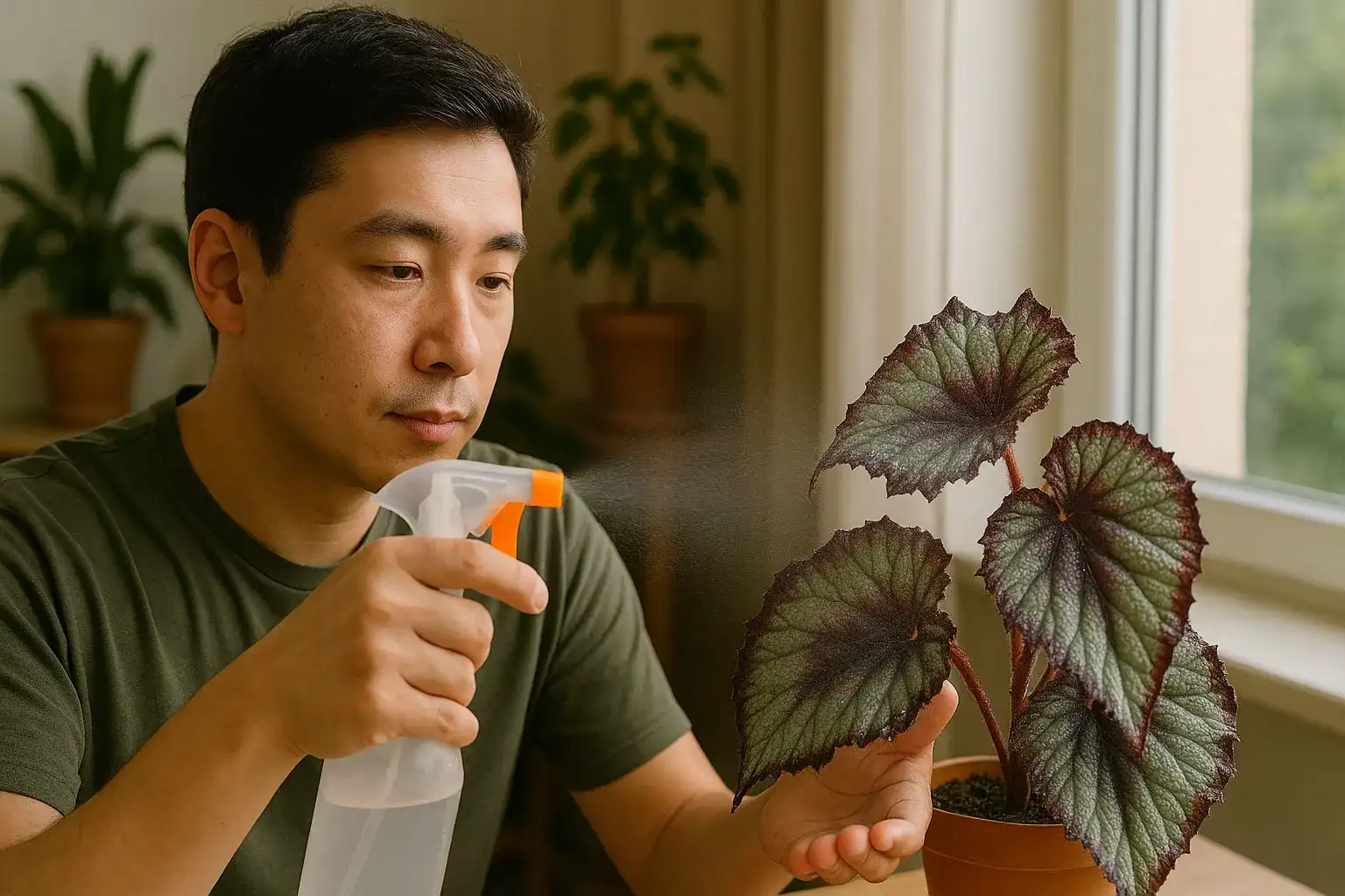 Entenda por que borrifar água na begônia-rex pode atrair fungos e arruinar suas folhas