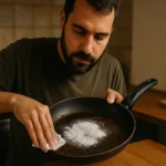 Farinha na frigideira suja: o truque que puxa a gordura velha