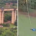Criança sofreu acidente três meses antes com a mesma equipe que arremessou mulher sem corda de ponte
