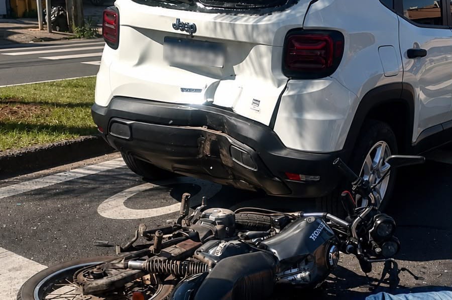 Motociclista fica gravemente ferido após bater na traseira de carro em Piracicaba; câmera flagrou o acidente