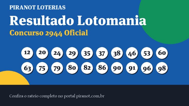 Lotomania 2944 acumula; prêmio vai a R$ 1.800.000,00