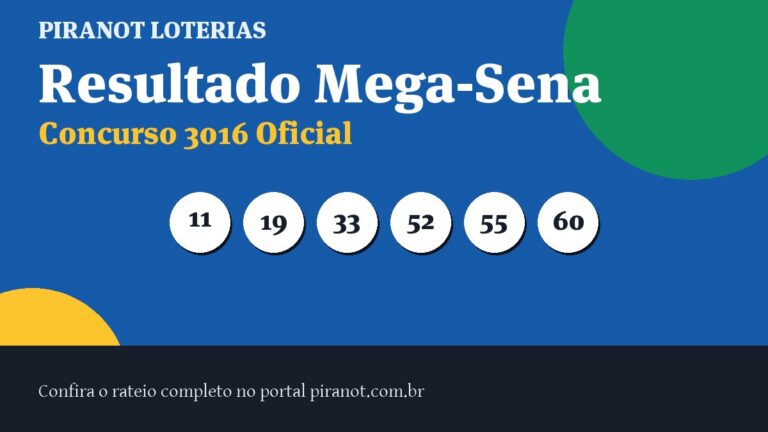 Mega-Sena 3016 acumula; próximo prêmio chega a R$ 8.000.000,00